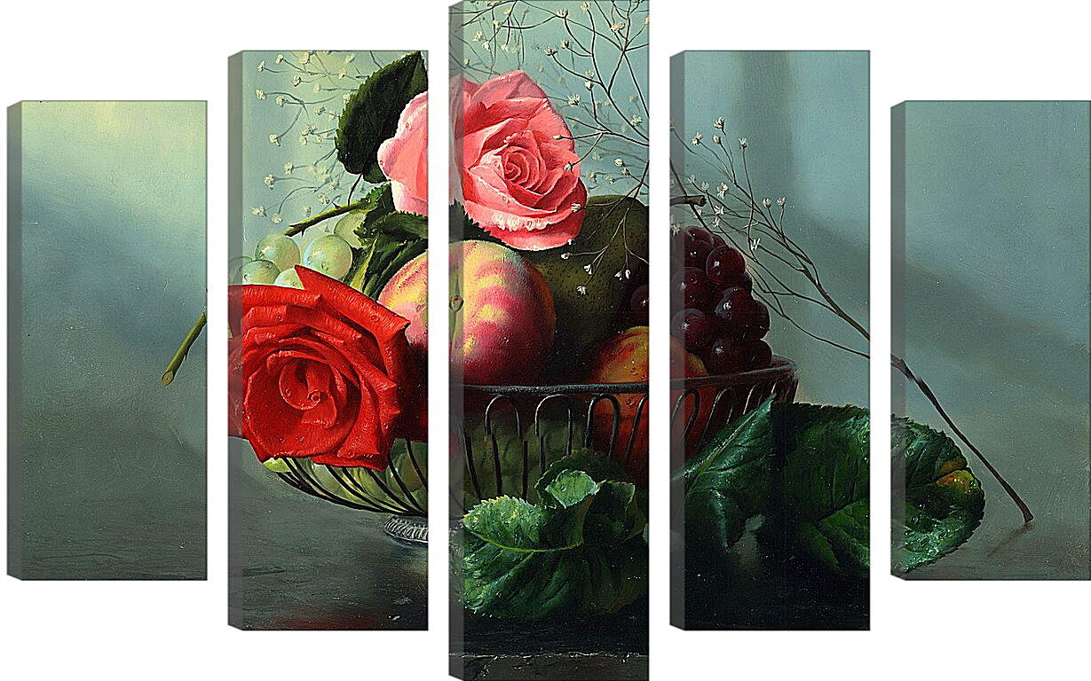 Модульная картина - Фрукты и цветы в вазе