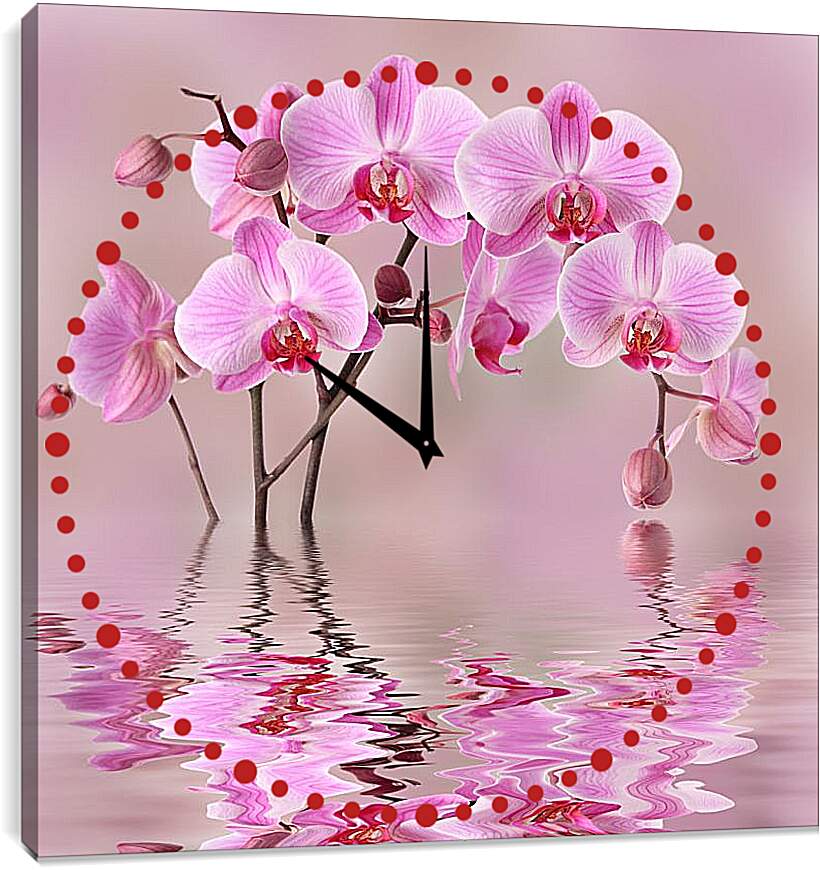 Часы картина - Орхидеи над водой
