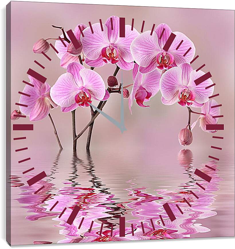 Часы картина - Орхидеи над водой