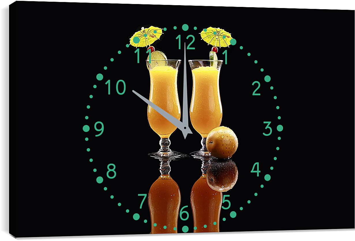 Часы картина - Два бокала коктейля с вишенками