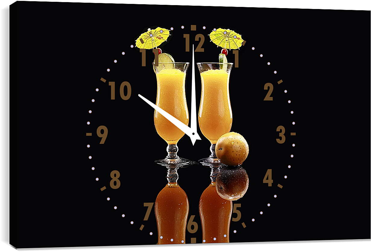 Часы картина - Два бокала коктейля с вишенками