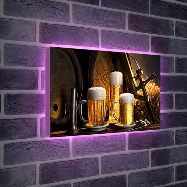 Лайтбокс световая панель - Бочки и три кружки пива