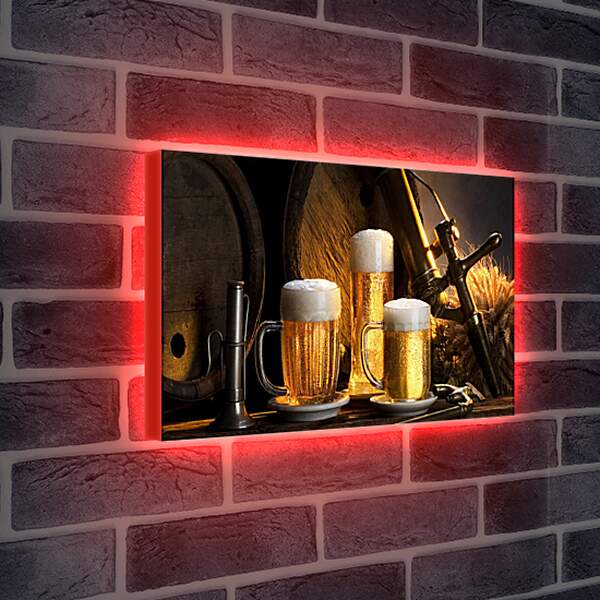 Лайтбокс световая панель - Бочки и три кружки пива