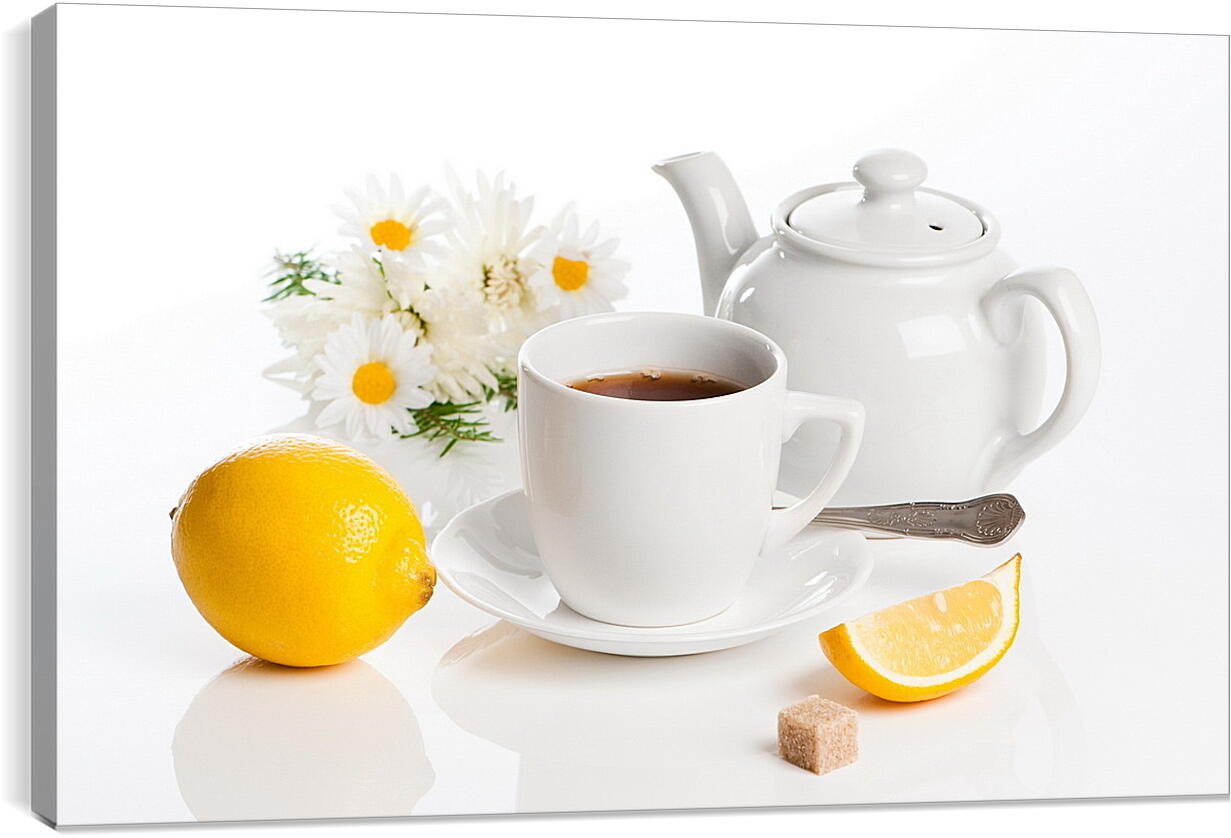 Постер и плакат - Чай с лимоном и кусочек сахара