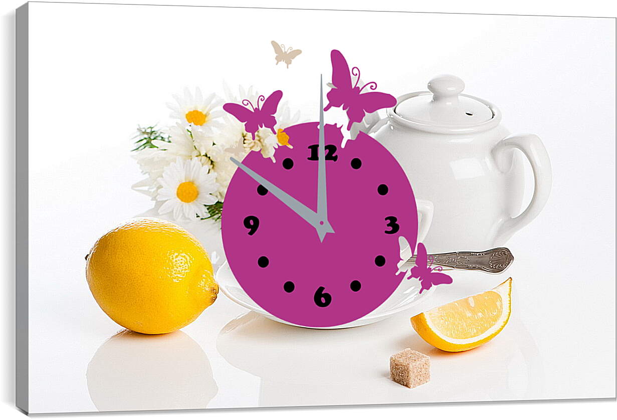 Часы картина - Чай с лимоном и кусочек сахара