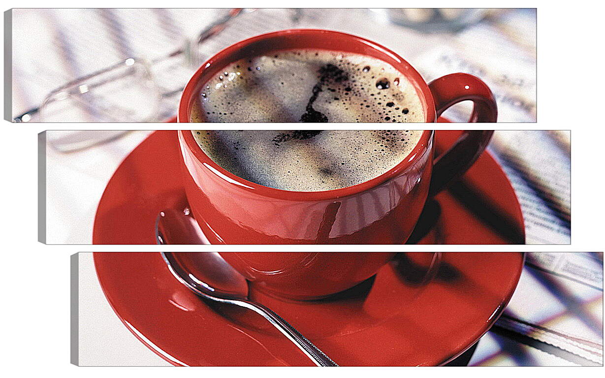 Модульная картина - Красная чашка кофе на блюдце