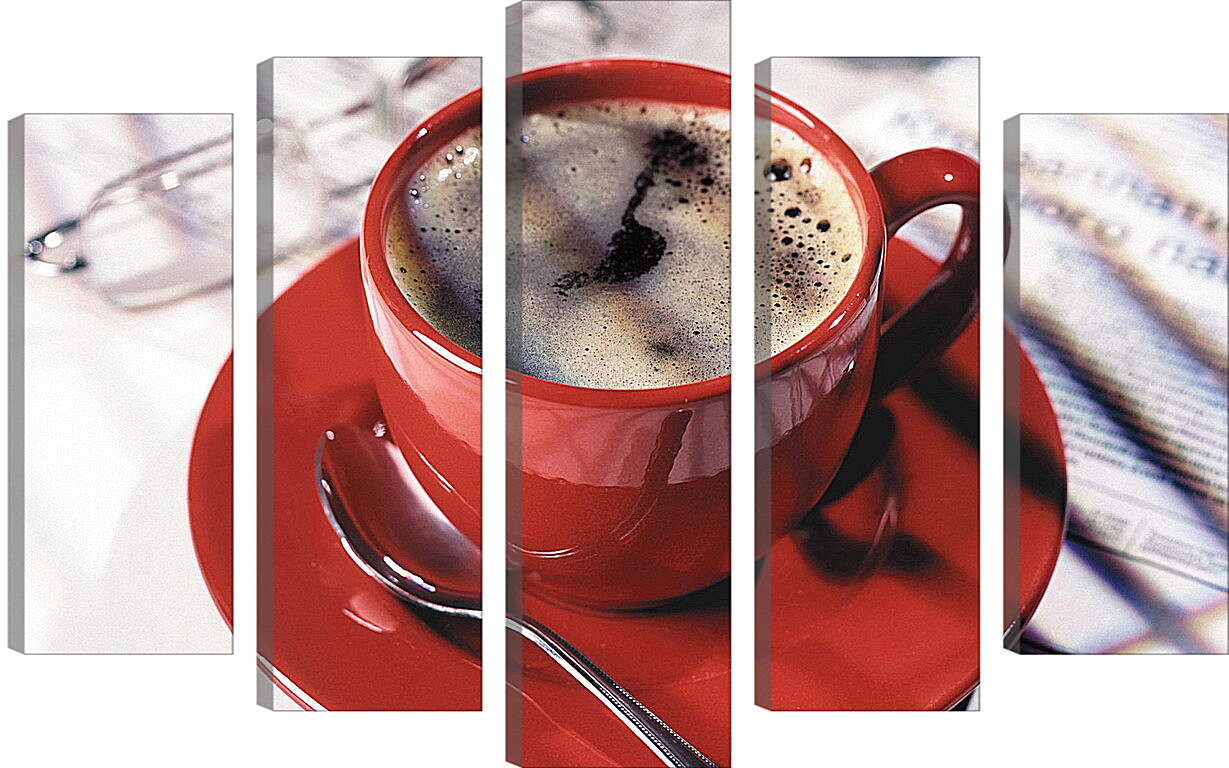 Модульная картина - Красная чашка кофе на блюдце