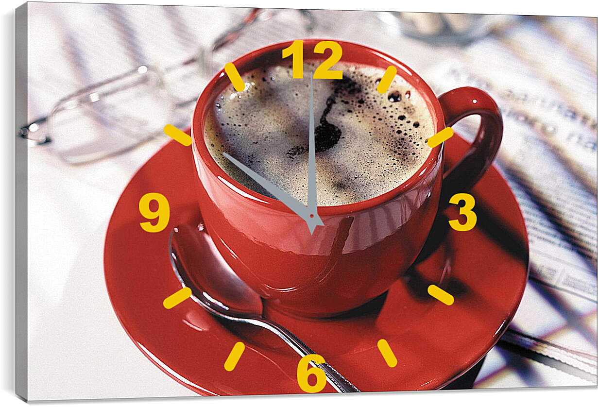 Часы картина - Красная чашка кофе на блюдце