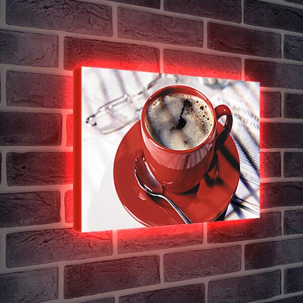 Лайтбокс световая панель - Красная чашка кофе на блюдце