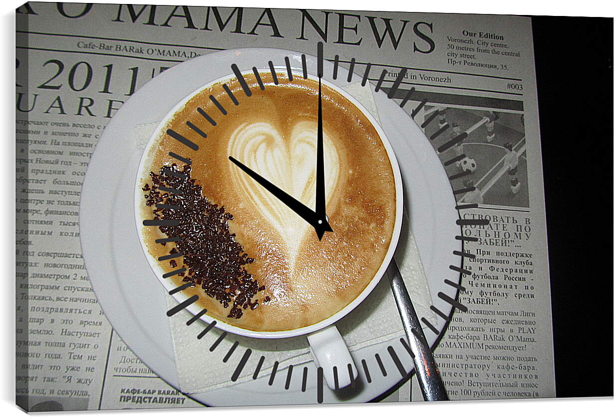 Часы картина - Чашка кофе с блюдцем на газете