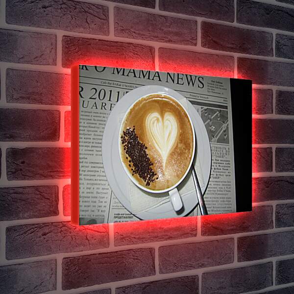 Лайтбокс световая панель - Чашка кофе с блюдцем на газете