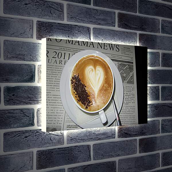 Лайтбокс световая панель - Чашка кофе с блюдцем на газете