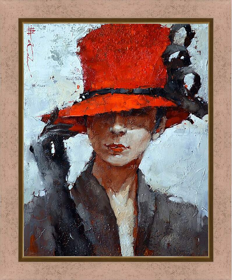 Картина в раме - В красной шляпке