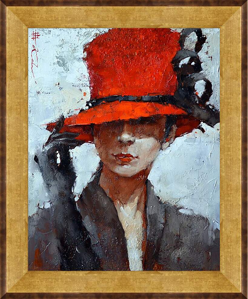 Картина в раме - В красной шляпке