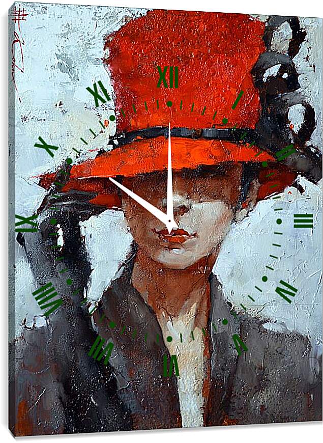 Часы картина - В красной шляпке