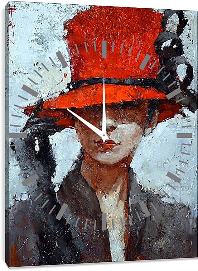 Часы картина - В красной шляпке