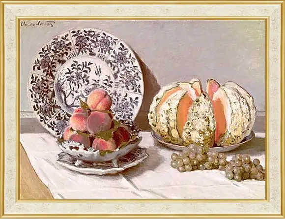 Картина в раме - Still Life with a Melon (1872). Клод Моне