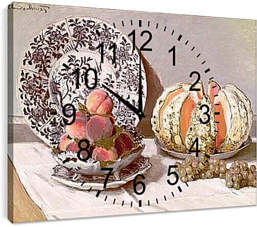 Часы картина - Still Life with a Melon (1872). Клод Моне