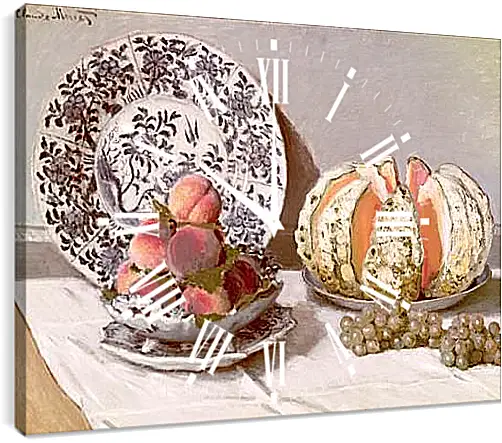 Часы картина - Still Life with a Melon (1872). Клод Моне