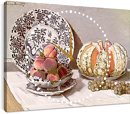 Часы картина - Still Life with a Melon (1872). Клод Моне