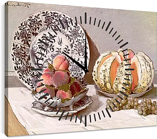 Часы картина - Still Life with a Melon (1872). Клод Моне