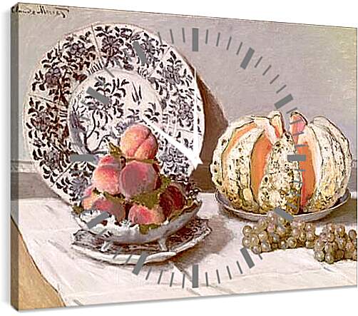 Часы картина - Still Life with a Melon (1872). Клод Моне
