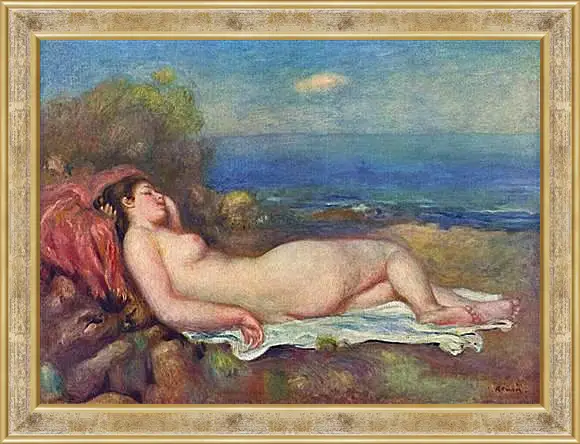 Картина в раме - Sleeping Nude near the Sea. Пьер Огюст Ренуар