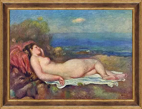 Картина в раме - Sleeping Nude near the Sea. Пьер Огюст Ренуар