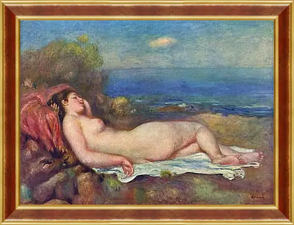 Картина в раме - Sleeping Nude near the Sea. Пьер Огюст Ренуар