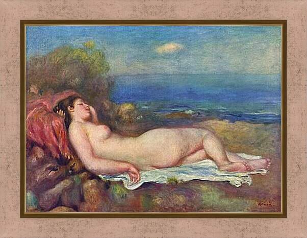 Картина в раме - Sleeping Nude near the Sea. Пьер Огюст Ренуар