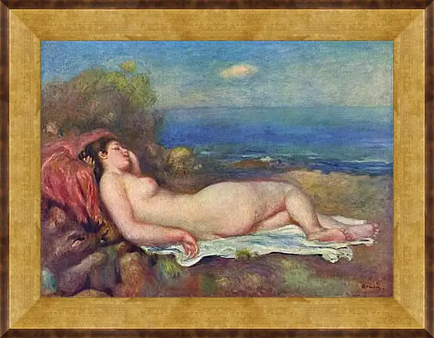 Картина в раме - Sleeping Nude near the Sea. Пьер Огюст Ренуар