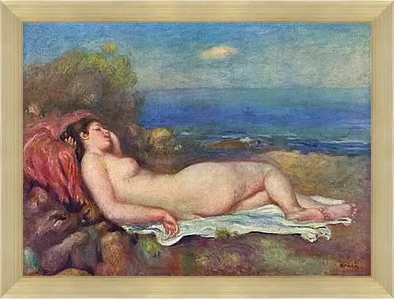 Картина в раме - Sleeping Nude near the Sea. Пьер Огюст Ренуар