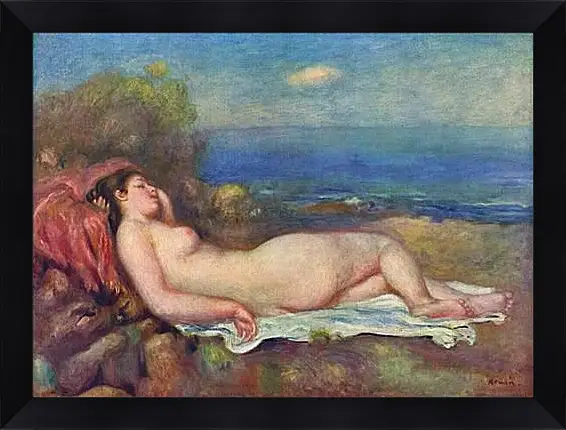 Картина в раме - Sleeping Nude near the Sea. Пьер Огюст Ренуар