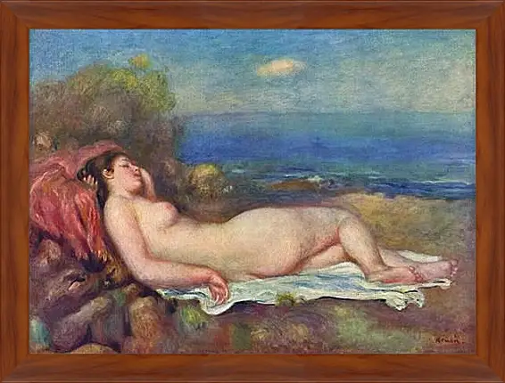 Картина в раме - Sleeping Nude near the Sea. Пьер Огюст Ренуар