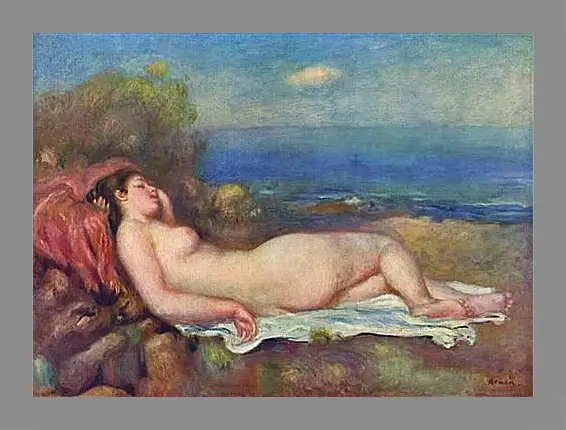 Картина в раме - Sleeping Nude near the Sea. Пьер Огюст Ренуар