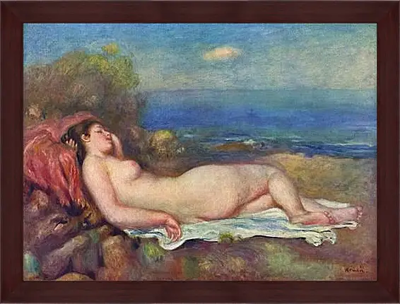 Картина в раме - Sleeping Nude near the Sea. Пьер Огюст Ренуар