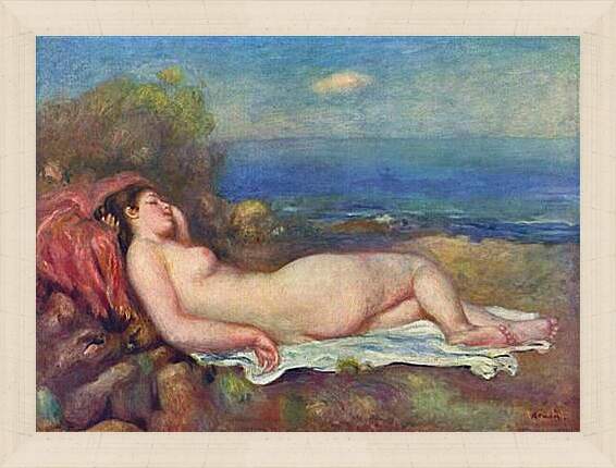 Картина в раме - Sleeping Nude near the Sea. Пьер Огюст Ренуар
