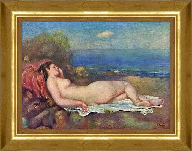 Картина в раме - Sleeping Nude near the Sea. Пьер Огюст Ренуар