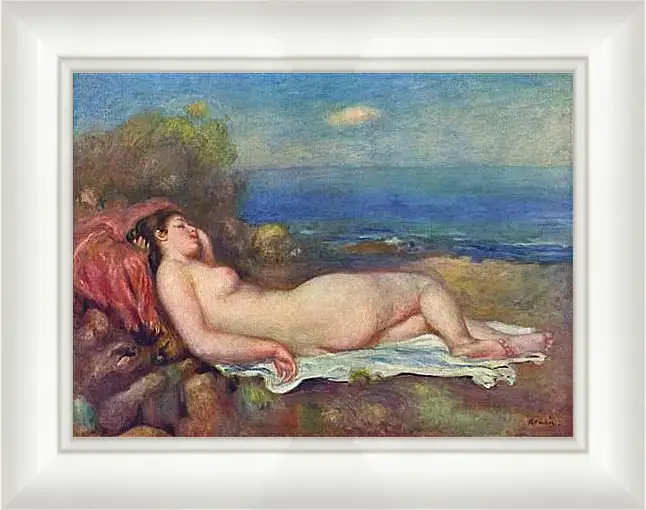 Картина в раме - Sleeping Nude near the Sea. Пьер Огюст Ренуар