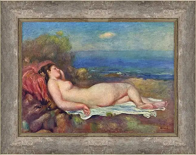 Картина в раме - Sleeping Nude near the Sea. Пьер Огюст Ренуар