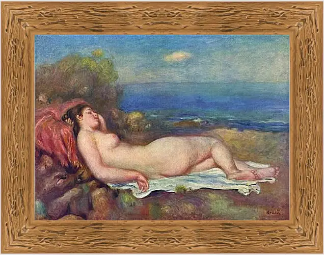 Картина в раме - Sleeping Nude near the Sea. Пьер Огюст Ренуар