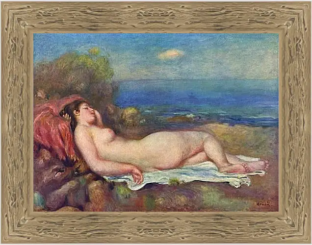 Картина в раме - Sleeping Nude near the Sea. Пьер Огюст Ренуар