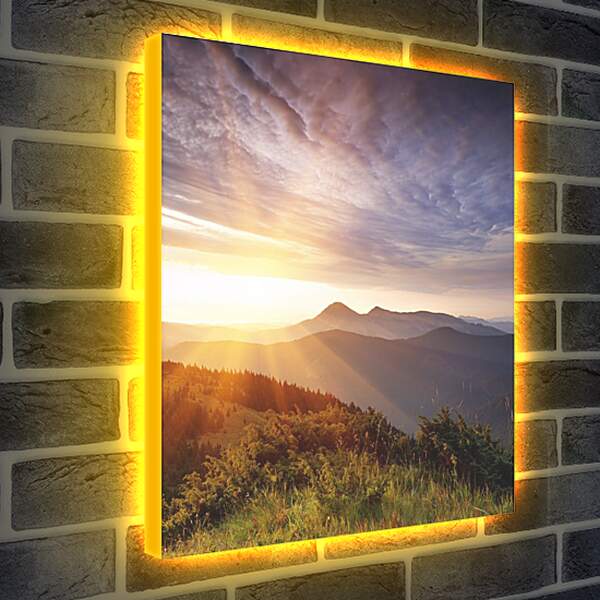 Лайтбокс световая панель - Яркое солнце над горами