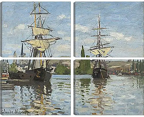 Модульная картина - Ships Sailing on the Seine at Rouen, 1872. Клод Моне