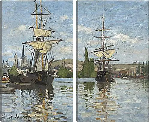 Модульная картина - Ships Sailing on the Seine at Rouen, 1872. Клод Моне