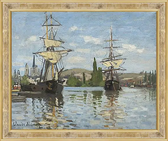 Картина в раме - Ships Sailing on the Seine at Rouen, 1872. Клод Моне