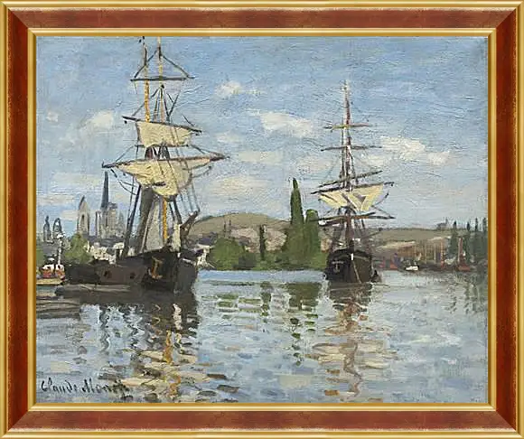 Картина в раме - Ships Sailing on the Seine at Rouen, 1872. Клод Моне