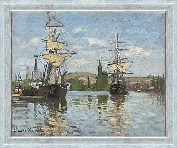 Картина в раме - Ships Sailing on the Seine at Rouen, 1872. Клод Моне