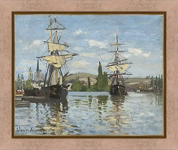 Картина в раме - Ships Sailing on the Seine at Rouen, 1872. Клод Моне