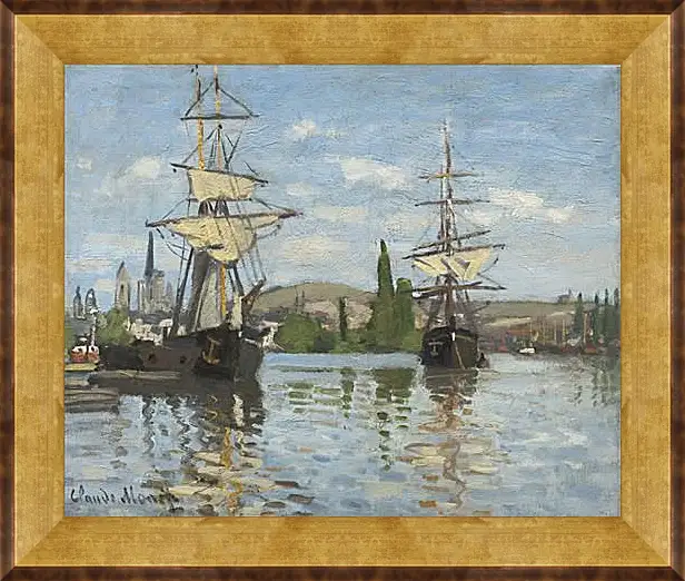 Картина в раме - Ships Sailing on the Seine at Rouen, 1872. Клод Моне